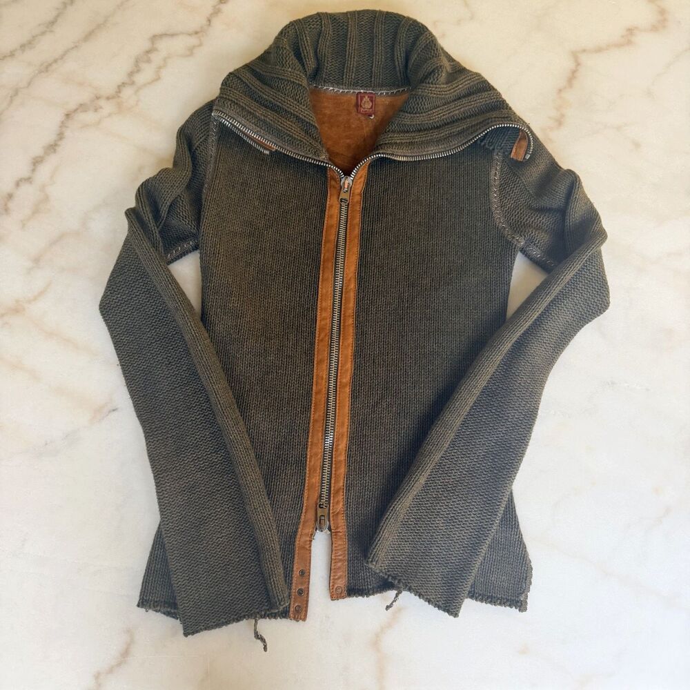 DONDUP | Leather Knit Zip Up Jacket SZ SMALL • RARE & ORIGINAL